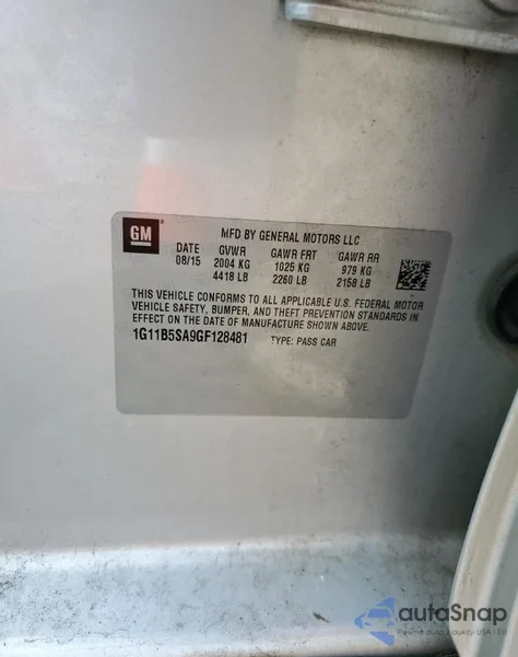 2016 Chevrolet Malibu Limited Ls z USA, uszkodzony, nr VIN 1G11B5SA9GF128481